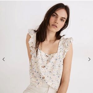 Madewell Linen-Blend Ruffle-Strap Button-Up Tank Top in Folkmagic Floral